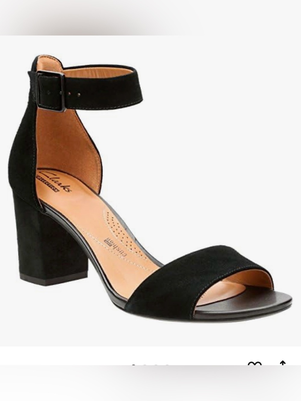 Collection by Clarks Women's Black Suede Block Heel Ankle-Strap Sandal